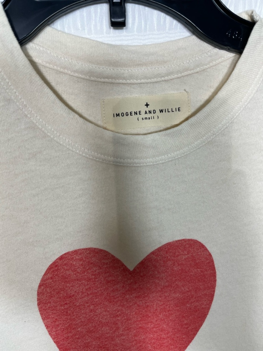 Imogene and Willie Women’s Heart Cotton Crewneck Cream T-shirt Size Small - Picture 3 of 6